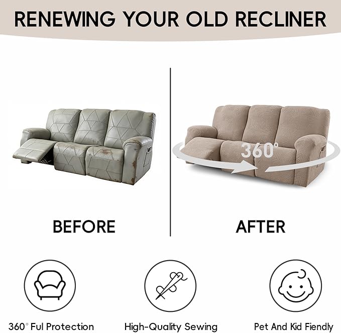 5-Piece Recliner Sofa Covers, Stretch Geometric Strokes Jacquard Recliner Sofa