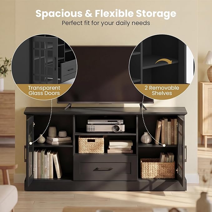 Giantex Farmhouse TV Stand for 65/70 Inch TV, Tall Entertainment Center