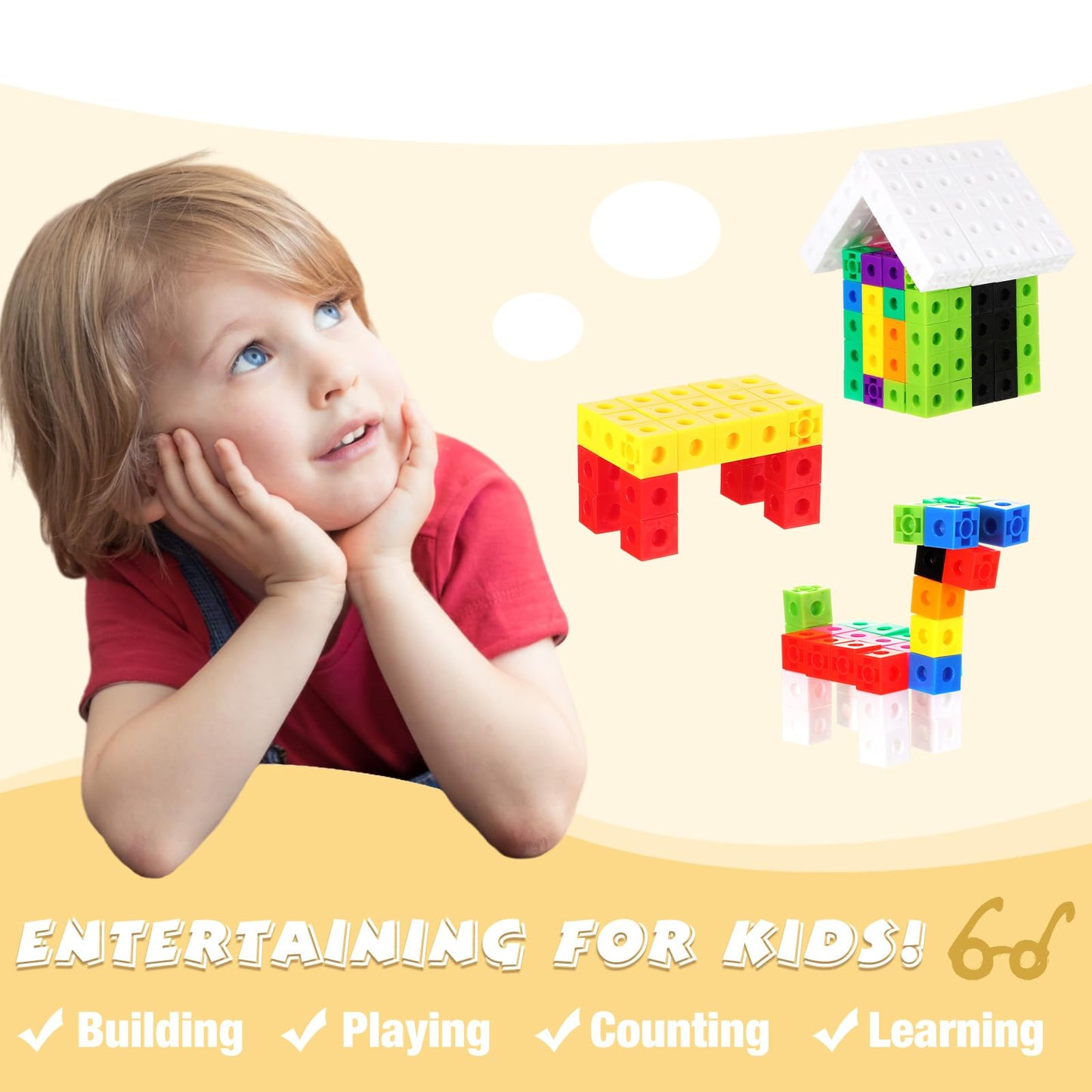 Jenaai 400 Pcs Linking Cubes with Storage Box, Plastic Counting Blocks, Colorful Math Cubes, Manipulative Connecting Blocks for Early Math Construction Kindergarten Educational Toy(Blue)