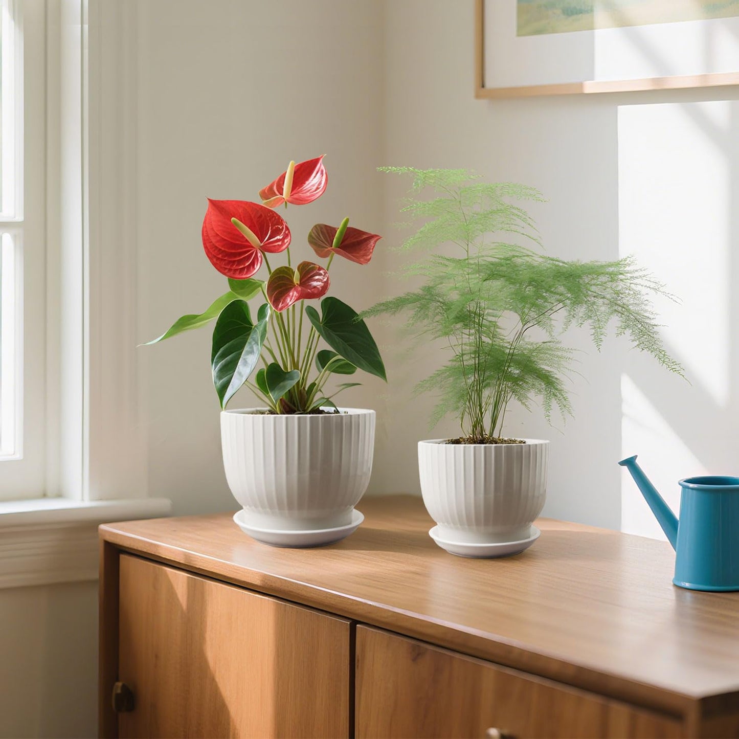 YUFDA Ceramic Plant Pots,6.7 + 5.5 Inch,Ceramic Flower Pots,Planters with Drainage Hole and Saucer,Planters for Indoor Plants(Pure White)