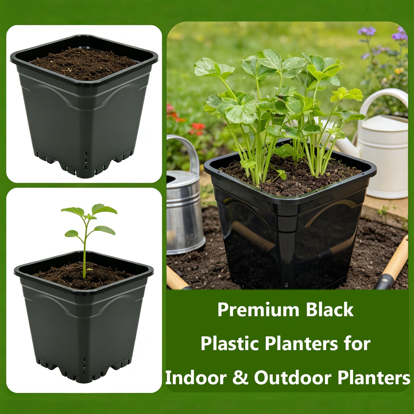 CHTASO HG12X12SW 20 Pack 6 Gallon Large Square Nursery Pots, 12 x 12 Inch Black Plastic Plant Nursery Pots Garden Planter for Planting Flowers