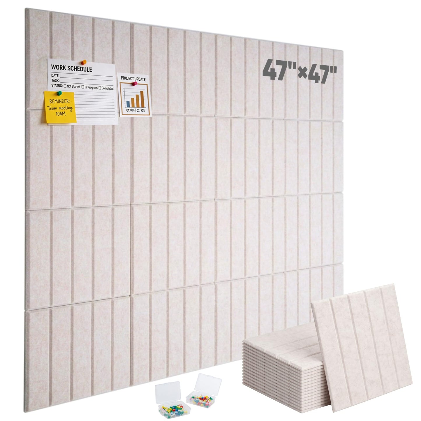 Corodo Large Cork Board Alternative - 48" x 48" Felt Bulletin Board with Pushpins & Adhesive Tabs, 16 Pack Tac Boards Tiles for Office Classroom Wall Decor, Wall Protector for Dart Board - Oatmeal
