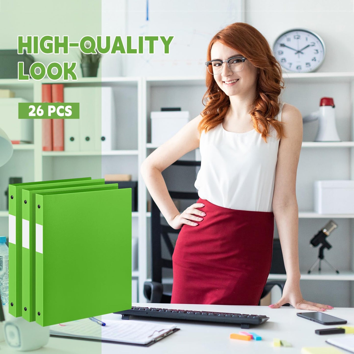 Henoyso 26 Pack 0.5 Inch Plastic 3 Ring Binder Round Ring, Bulk 1/2 Inch Flexible Binders Hold 140 Sheets Letter Size with Pocket, Document Organizer for Back to School Classroom Office (Tender Green)