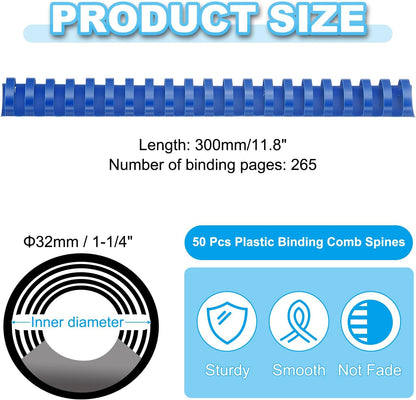 PATIKIL 32mm (1-1/4") Plastic Binding Combs, 50 Pcs 21 Rings Comb Binding Spines 265 Sheet Capacity Letter Size for Binding Paper Sheets Notebook Calendar Picture Album, Blue
