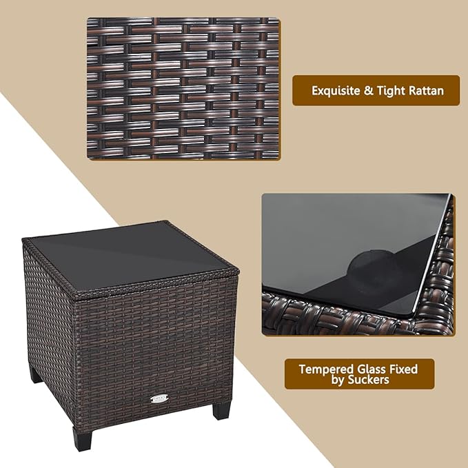 COSTWAY 3PCS Patio Furniture Set, PE Rattan Wicker Sofa w/Washable Cushion and