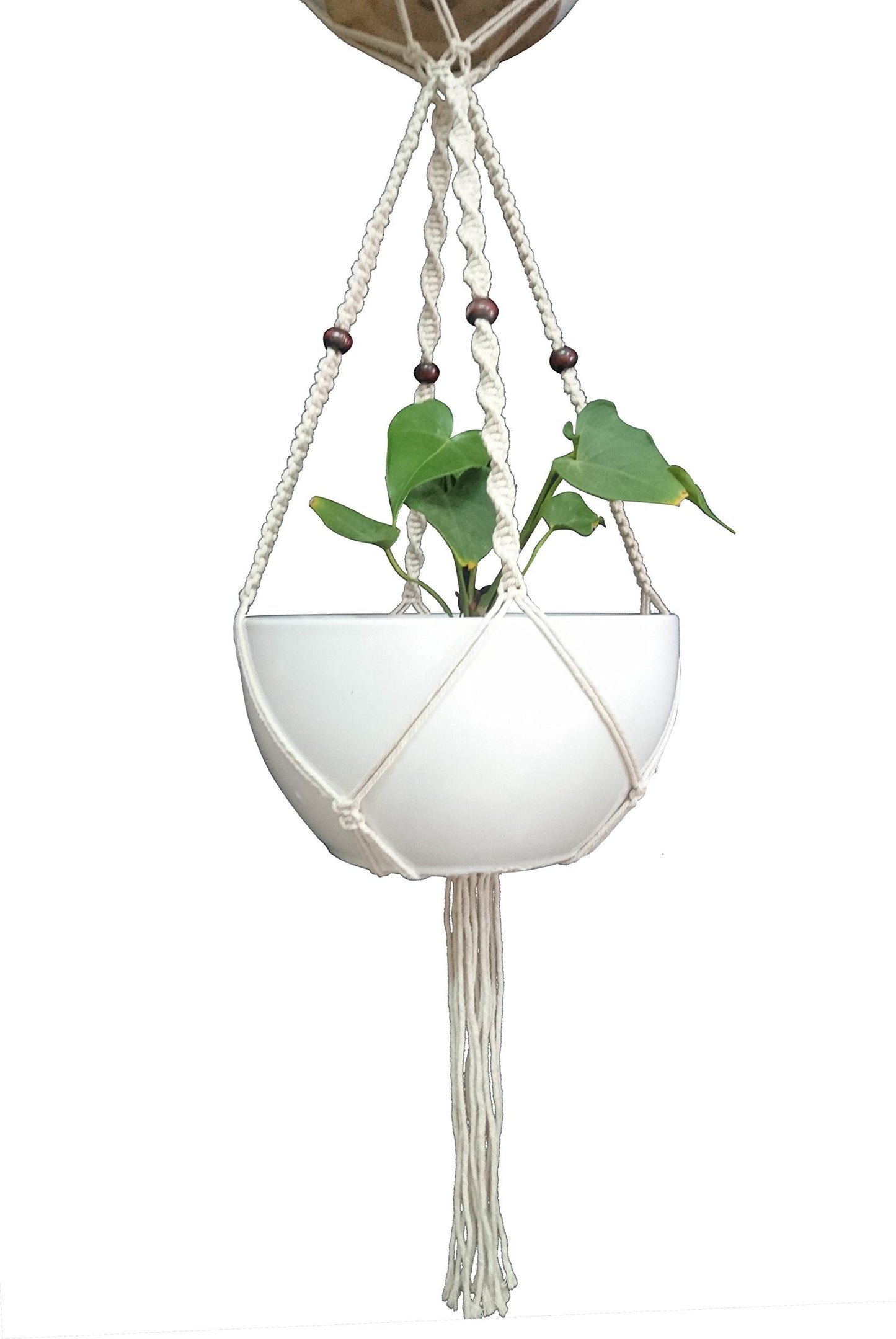 1 PCS Macrame Plant Hanger & Holder, Hanging Planter 4 Legs Double Deck for 8 inch to 10 inch Two Pots Indoor Outdoor Hanging Planter Hemp Rope 67 Inch with Metal Ring (Cotton)