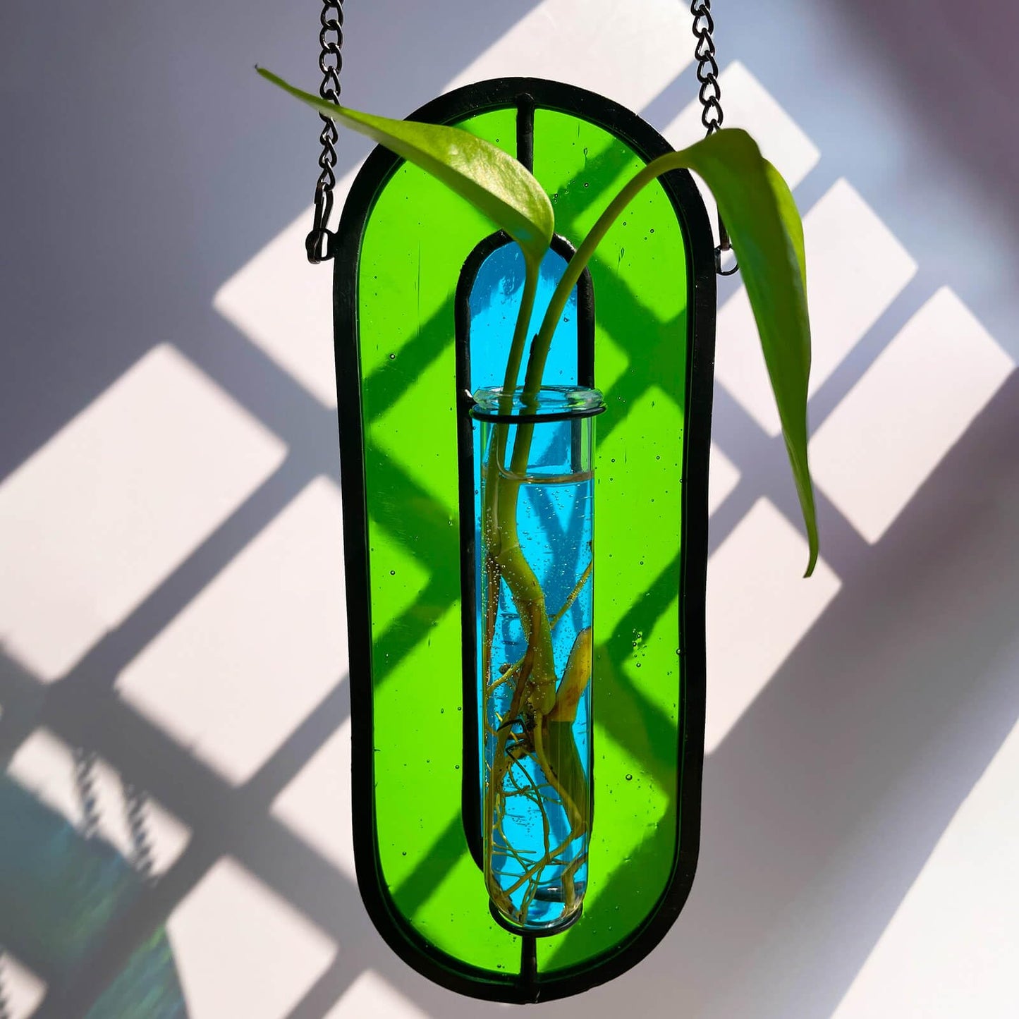 LITMIND Stained Glass Hydroponic Plants Propagation Station, Hanging Planter Terrarium - Perfect for Home & Garden Decor, Includes 2 Glass Propagation Tube