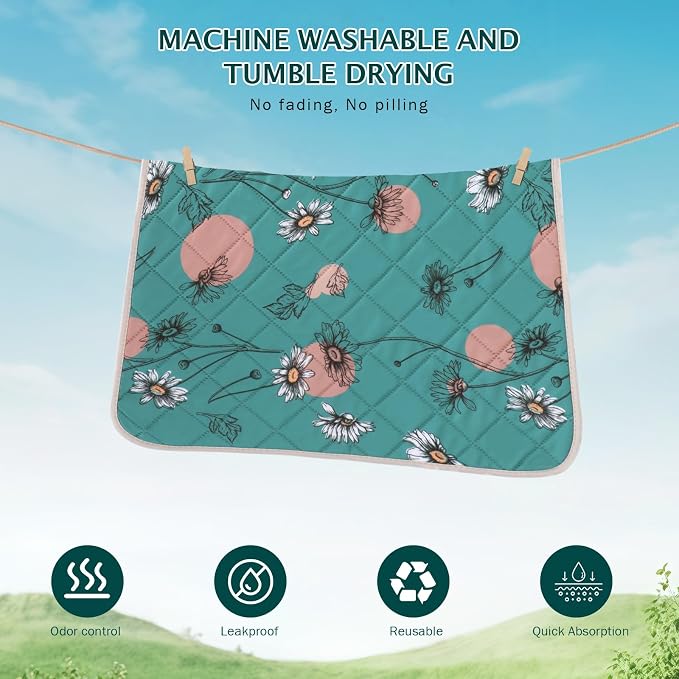 IEUUMLER Washable Pee Pads for Dogs, 2 Pack Non-Slip & Waterproof Pack Whelping Pad, Reusable Washable Puppy Potty Training Pad with Fast Absorbent for Playpen EU007 (Teal Daisy, 36"X41"-2pcs)