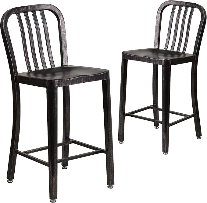 Flash Furniture Commercial Grade 24" High Black-Antique Gold Metal