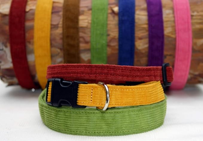 Hemp Corduroy Dog Collar - No Pattern (3/4" Medium, Avocado)