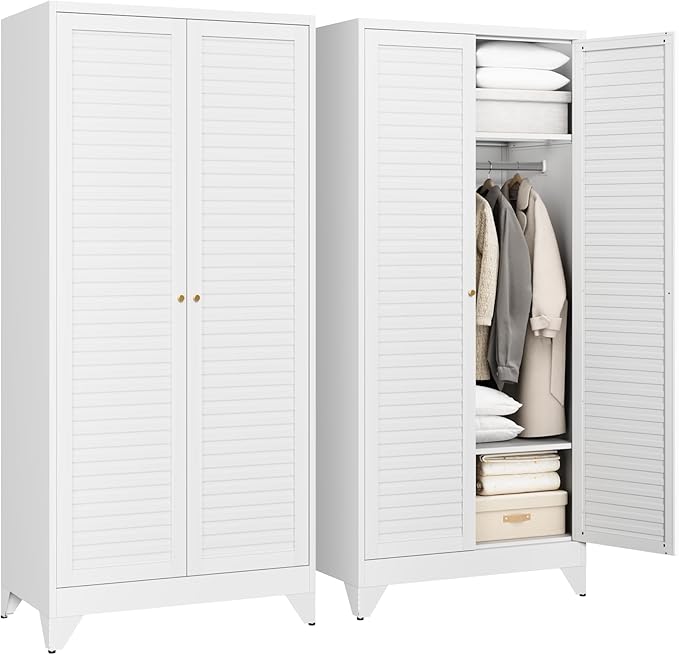 Letaya Armoire Wardrobe Closet, Hanging Rod Clothing Storage Cabinets