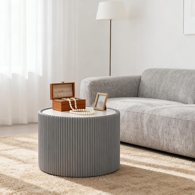 Marble Round Side Table, 17.71" Fluted End Table