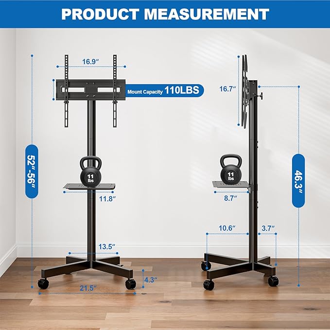 Mobile TV Stand for 23-65 Inch LCD LED Flat/Curved Panel Screen TVs, Height