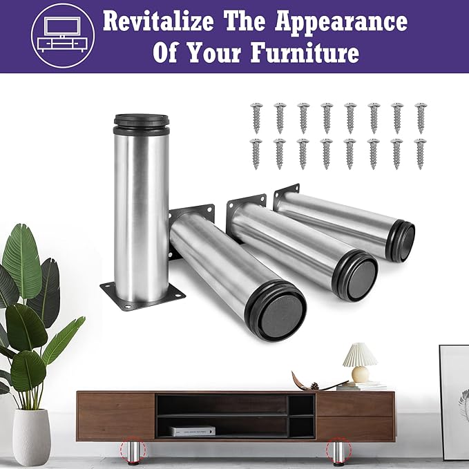 8 Inch Metal Furniture Legs Stainless Steel Adjustable Legs Silver Metal Legs