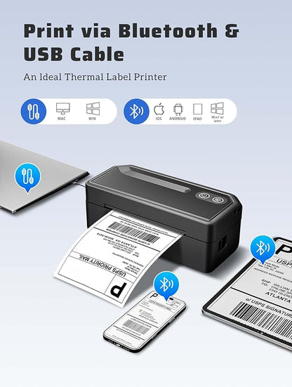Shipping Label Printer 4x6, Bluetooth Thermal Label Printer for Small Business, Warehouse or Home Office, Compatible with Windows iOS Android Mac, USPS Amazon Ebay Etsy Black
