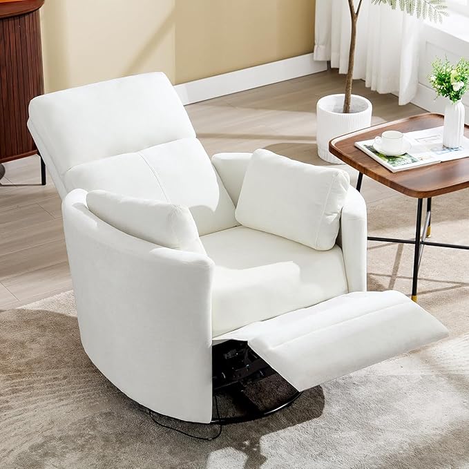 Manual Recliner 360°Swivel Rocking Chair, Nursery Rocking Glider Chair