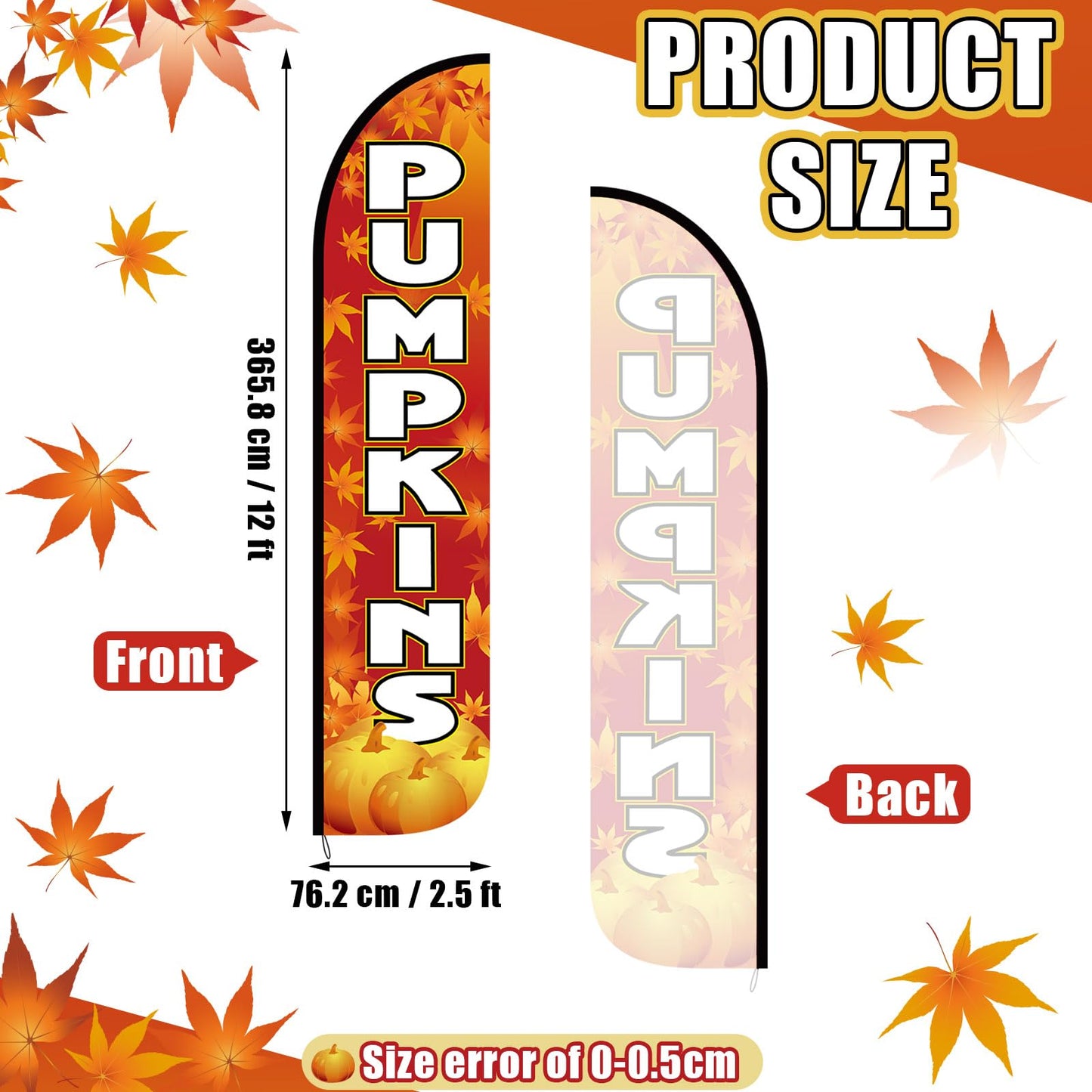 Remagr Thanksgiving Pumpkins Feather Flag Only 2.5ft x 12ft Outdoor Fall Garden Flag for Fall Pumpkins Theme Parties, Halloween Decorations, Festivals, Farms, Events