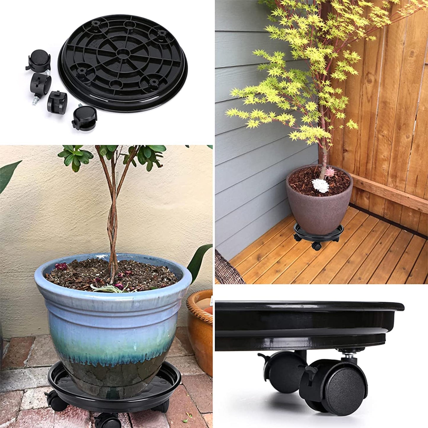 2Pcs Plant Caddy,Planter Pot Mover, Plant Pot Pallet Dolly Caster with Universal Wheels, Round Movable Planter Dolly Trolley Tray Pallet Outdoor Indoor Tree Flower Stand Planter (13 inch+2pcs+black)