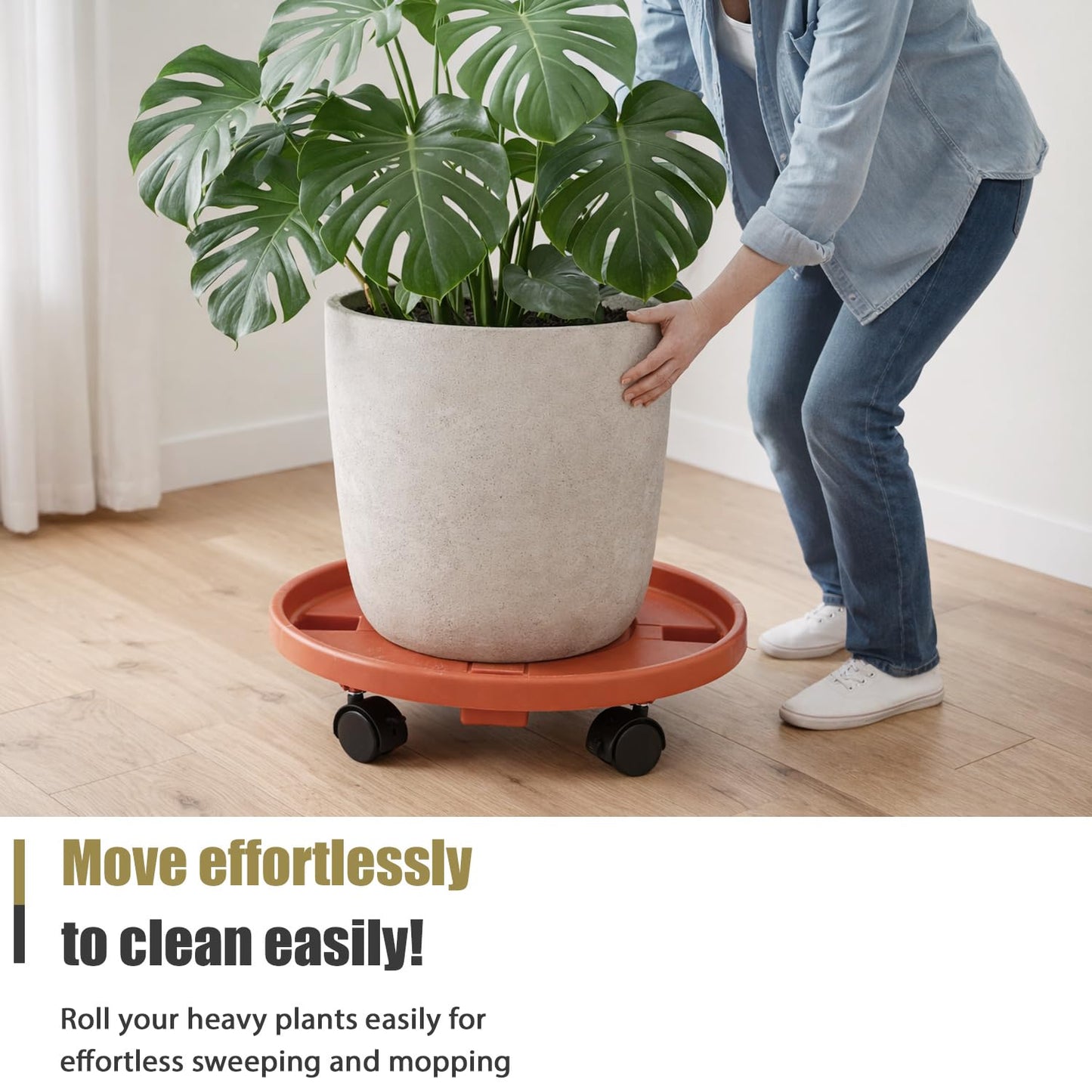 5-pack 11.8" Large Plant Caddy with Wheels Plastic Plant Dolly with Caster Flower Pot Mover Rollers Wheeled Rolling Plant Stands Round Plant Saucer Indoor Outdoor Base Coasters,Terracotta red