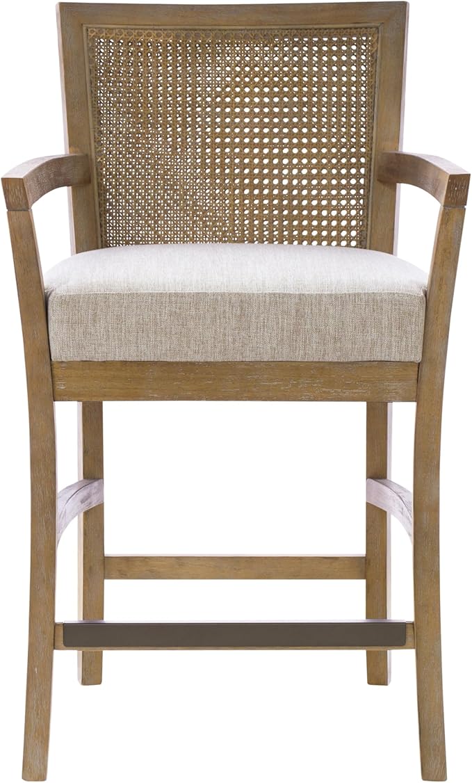 Madison Park Bar Stool with Rattan Back, Wood Counter Height Barstools