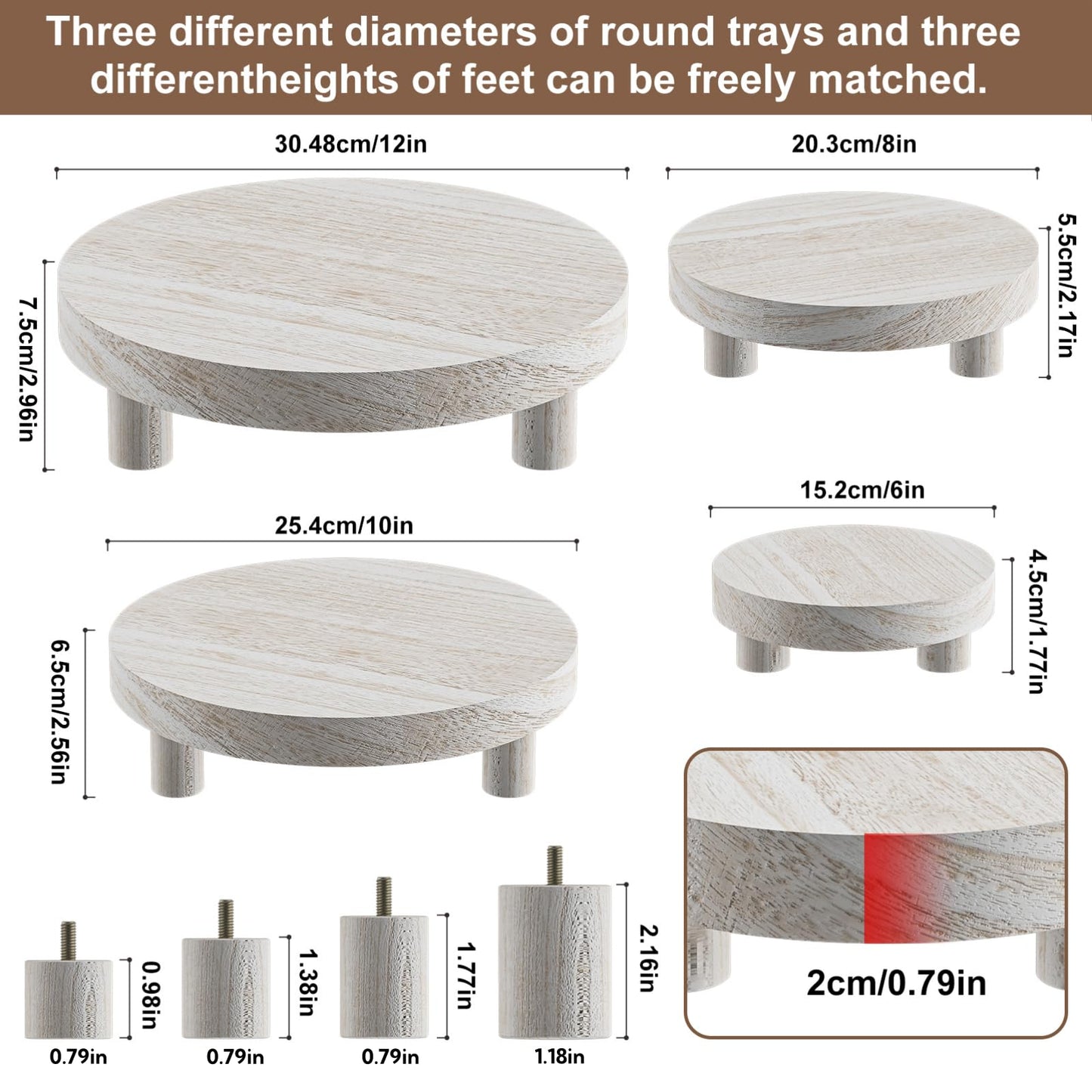 HAWHUV Wood Plant Stand Indoor Outdoor, 12/10/8/6" Round Wood Riser for Decor Wooden Stool Display Stand Flower Pot Holder Small Planter Tray Modern Potter Decorative for Desktop Counter Room