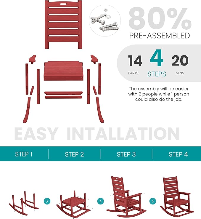 SERWALL Outdoor Rocking Chair, Oversized Rocking Chair