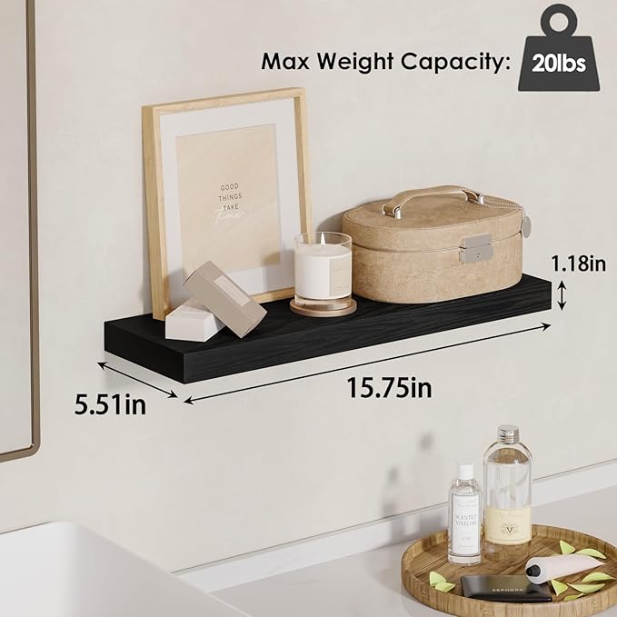 Fixwal Black Floating Shelves for Wall, Rustic Wood Shelves for Bathroom