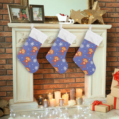 Christmas Stockings, 18 inches Burlap with Plush Faux Fur Cuff Stockings Symbol of A Monkey Family Holiday Xmas Party Decorations