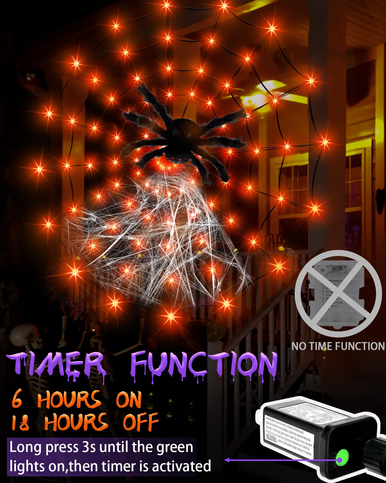 Halloween Decorations Spider Web Lights String Lights for Home, 4.9FT 96LED Waterproof Plugin Net Lights with 8 Modes & Timer, Light Up for Party Indoor Outdoor Garden Yard Haunted House(Orange)