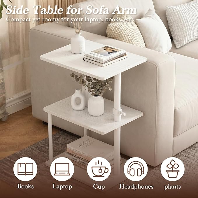 Faesun 360° Swivel Side Table for Height Adjustable, C Shaped End Table for