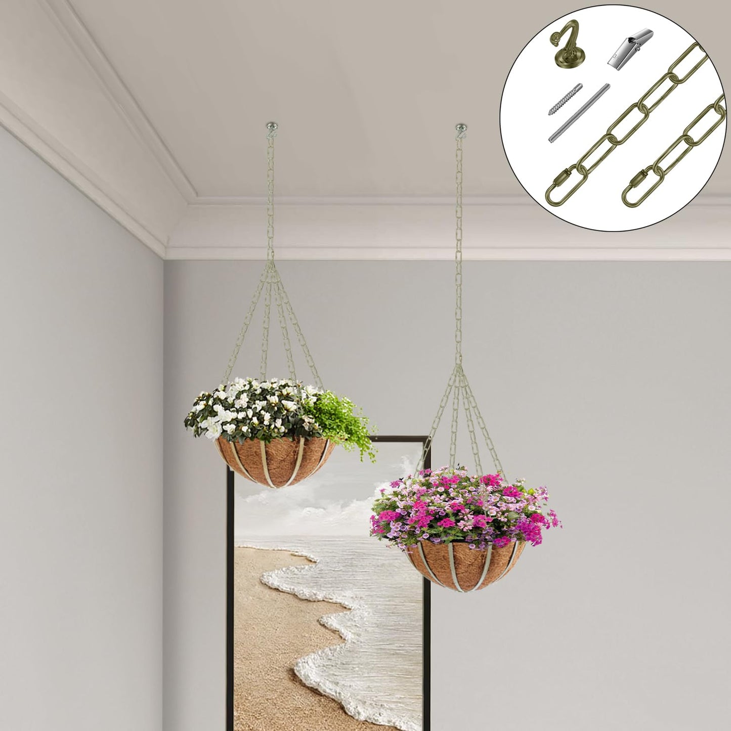 Omytie 12 Ft Heavy Duty Hanging Chain Kit with Connection Locks & Swag Ceiling Hooks for Lighting Fixture, Chandelier, Pendant, Lantern, Swag Lamp, Plant/Flower/Fruit Basket, Bird Feeder (Bronze)