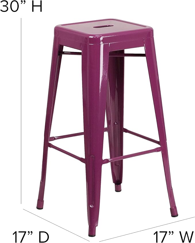 Flash Furniture Commercial Grade 30" High Backless Purple Indoor-Outdoor