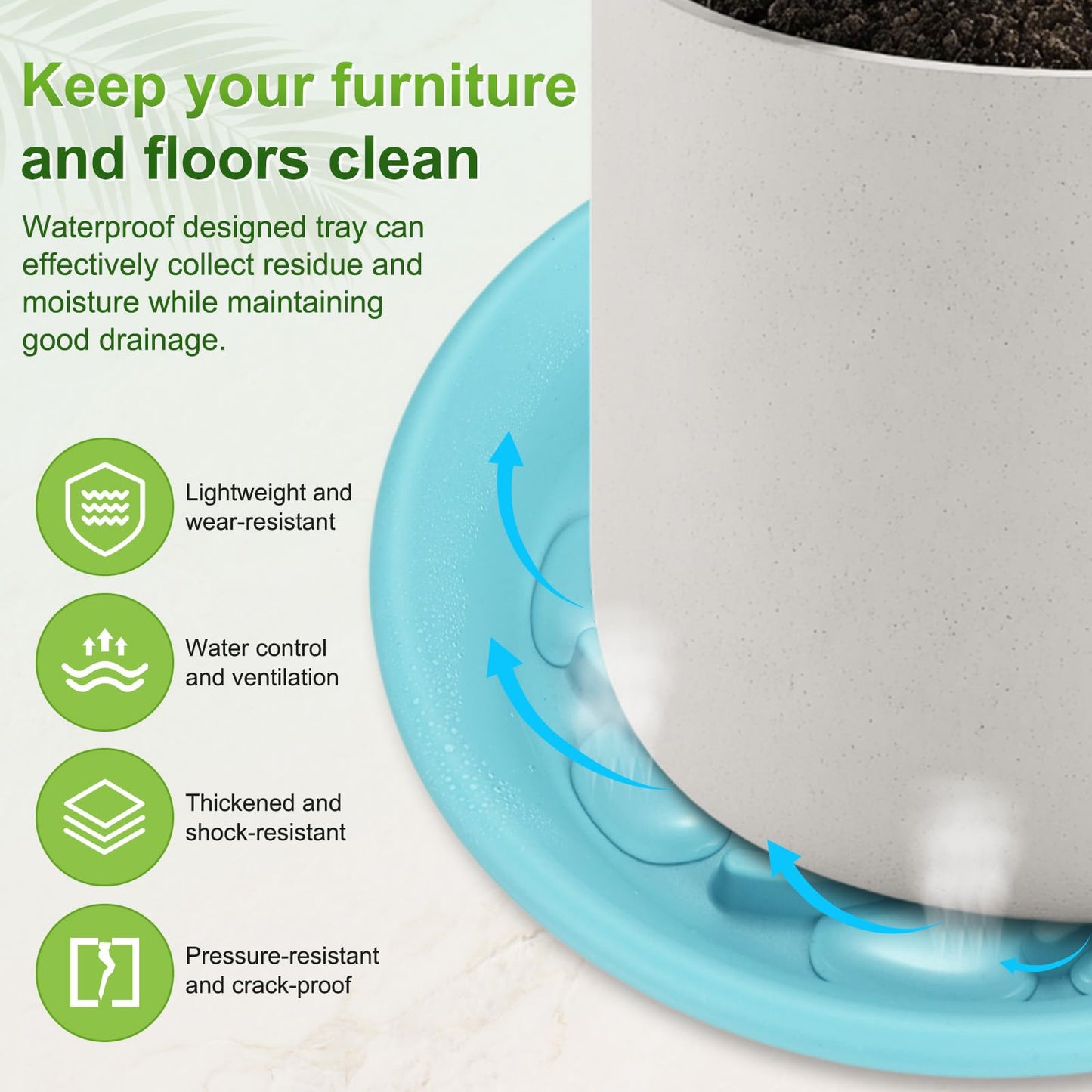 M METERXITY 2-Pack Plant Saucer, 5.7 Inch/ 14.5cm Plastic Plant Trays Thicker for Pots/Indoor/Outdoor/Water Drainage and Protection, Flowerpot Drip Tray [Light Blue]
