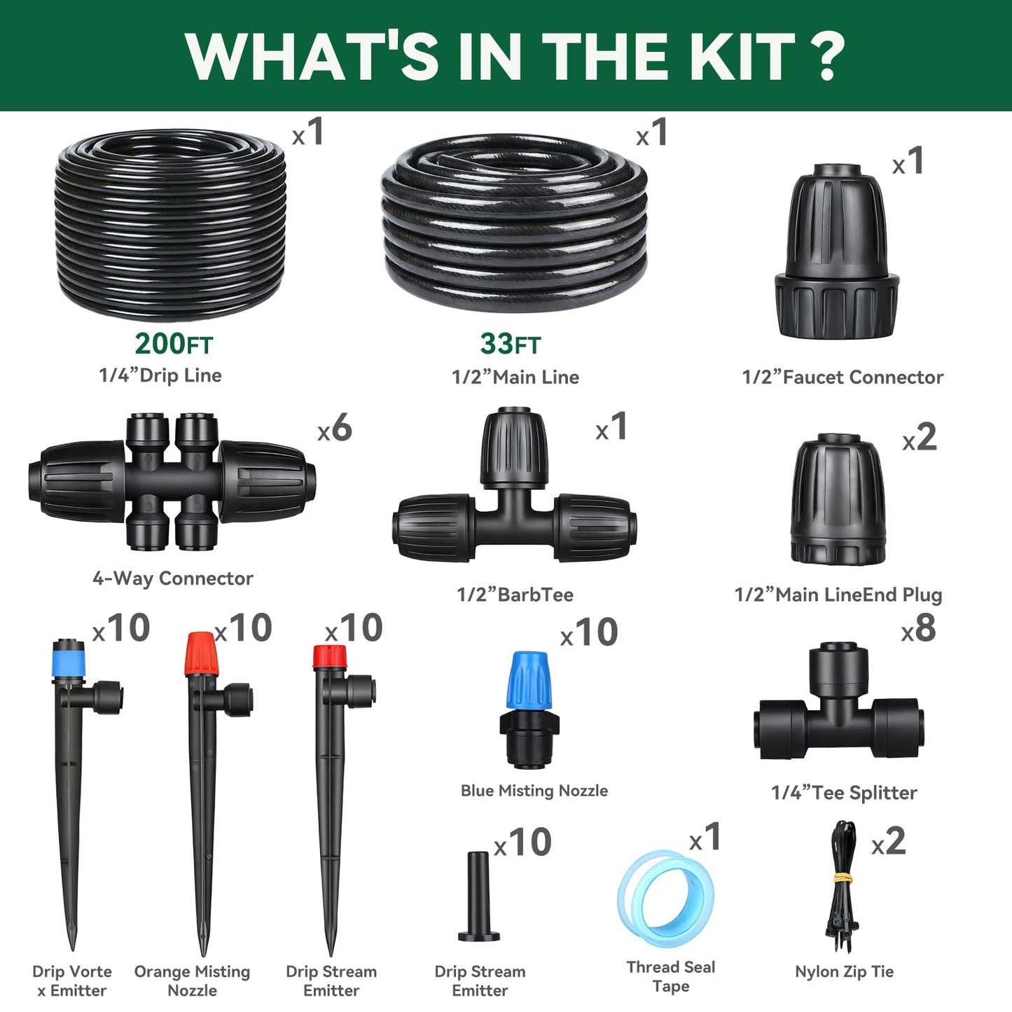 Drip Irrigation System for Garden, 2026-Upgraded Quick Connect Garden Watering Kit All-in-One with 1/2 inch 1/4 inch Irrigation Tubing for Garden, Lawn, Greenhouse, Raised Beds (233FT)