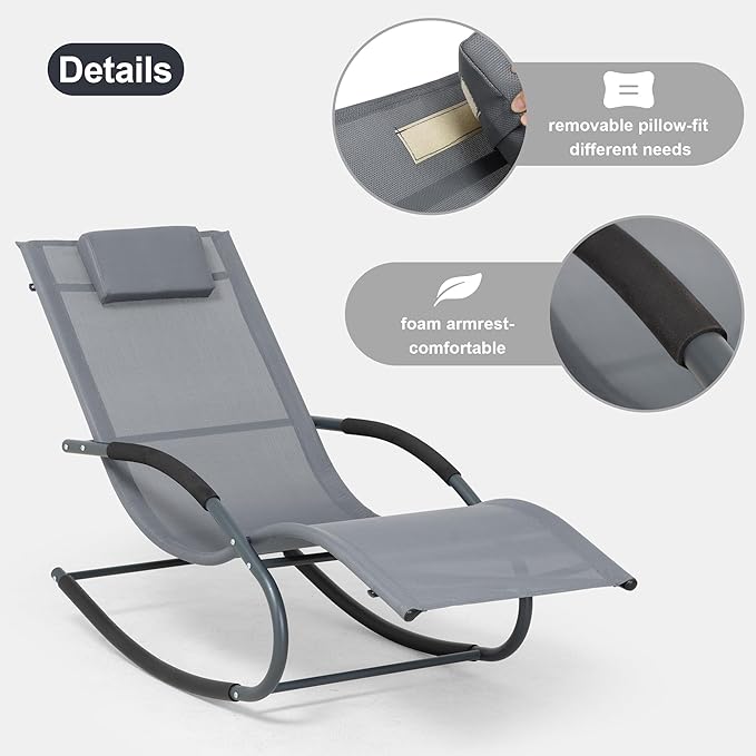 Outdoor Lounge Chair with Pillow, Pool Chaise Lounge Chair Set of 2