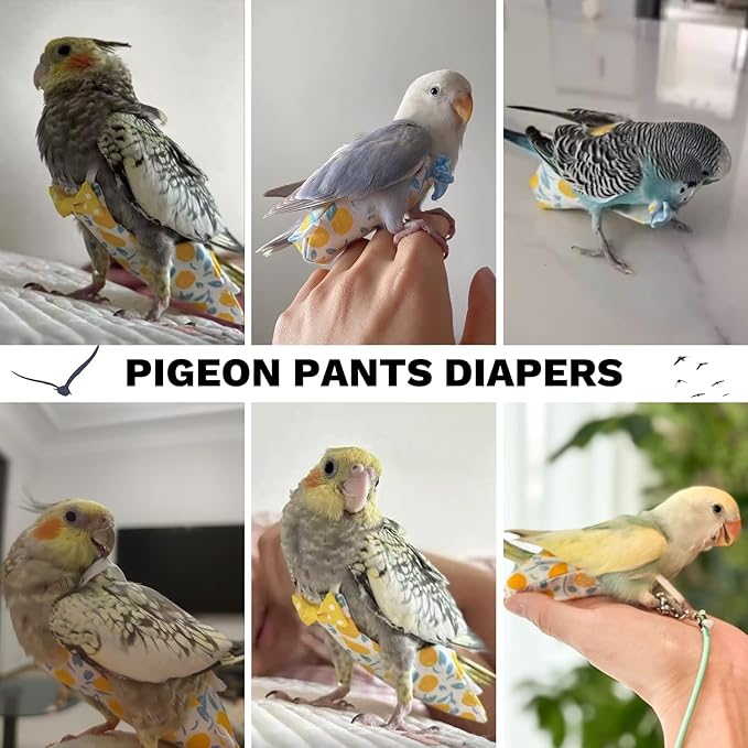 QBLEEV Bird Diapers, Reusable Cockatiel Flight Suit with Adjustable Straps, Parrot Pigeon Pants Urine Wet Leakproof Lining Nappy Clothes, Indoor & Outdoor Poop Control for Conures Sun Parakeet Macaw
