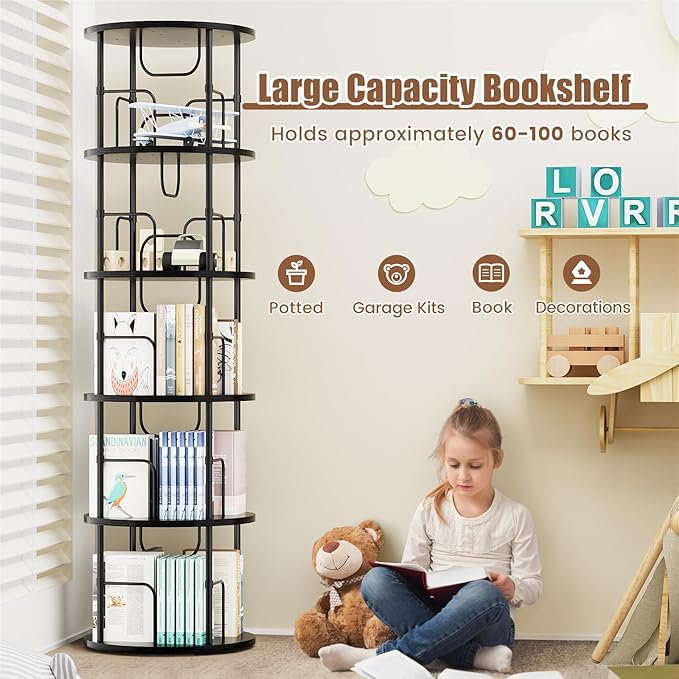 ALLSTAND 5 Tier Rotating Bookshelf, 360 ° Display Stackable Spinning Bookshelf