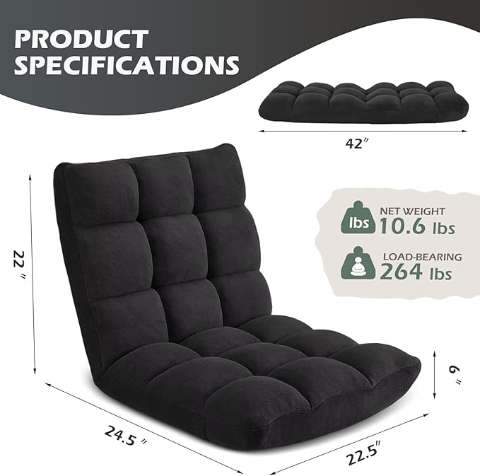 Folding Floor Gaming Chair, 14-Position Adjustable Backrest, Skin-Friendly