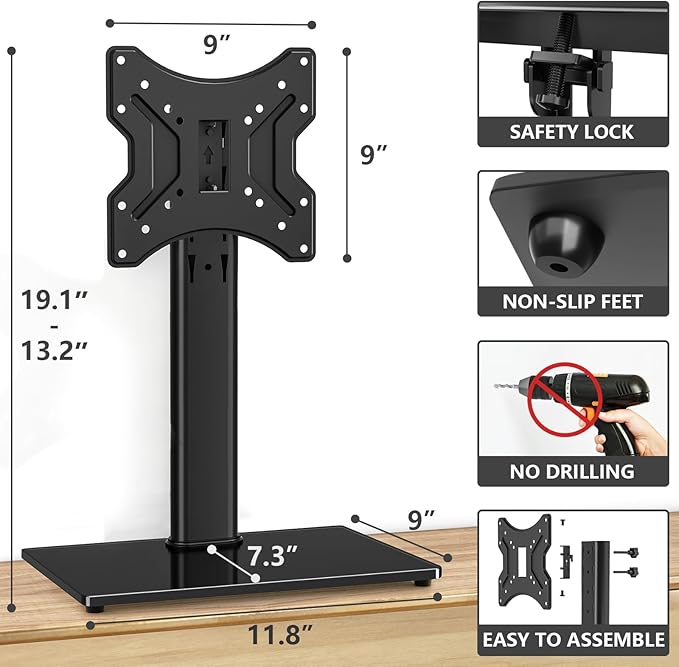 TVON Universal TV Stand Base, Swivel Table Top TV Stand