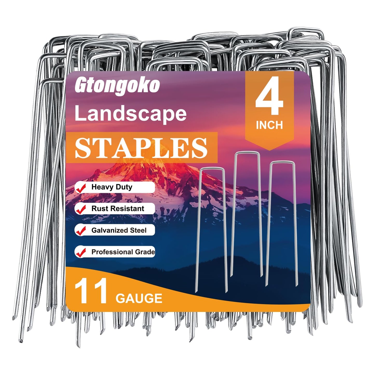 Gtongoko 120 Pack 4 Inch Galvanized Landscape Staples Garden Stakes Plant Cover Stakes 11 Gauge Lawn Staples Ground Stake for Landscaping Securing Weed Barrier Fabric, Christmas Decorations