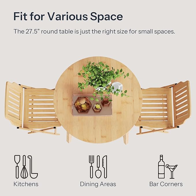 HOOBRO Bamboo Dining Table, Round Dining Table