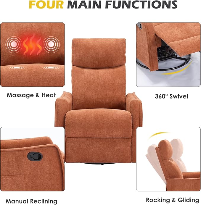 Trustyue Swivel Rocker Recliner Chair, 360° Swivel Recliner
