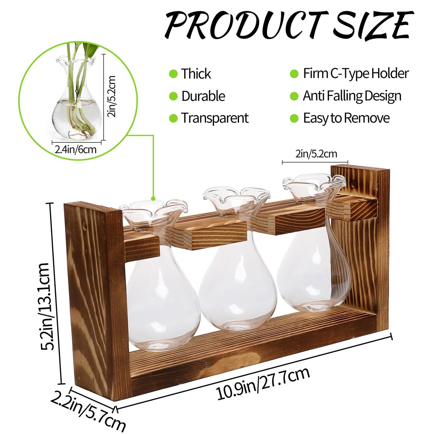 Plant Propagation Station Plant Terrarium Unique Birthday Gifts for Women Home Office Decor Planter with Wooden Stand - 3 Bulb Glass Vase
