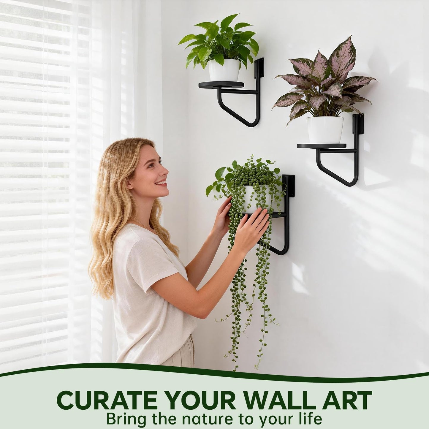 Vutirp Wall Plant Holder - Metal Hanging Plant Holder Stand, Hanging Planters for Indoor Plants Window Plant Shelves Hanger, Heavy Duty Wall Planter for Outdoor Living Room Home Decor (3 Pack)