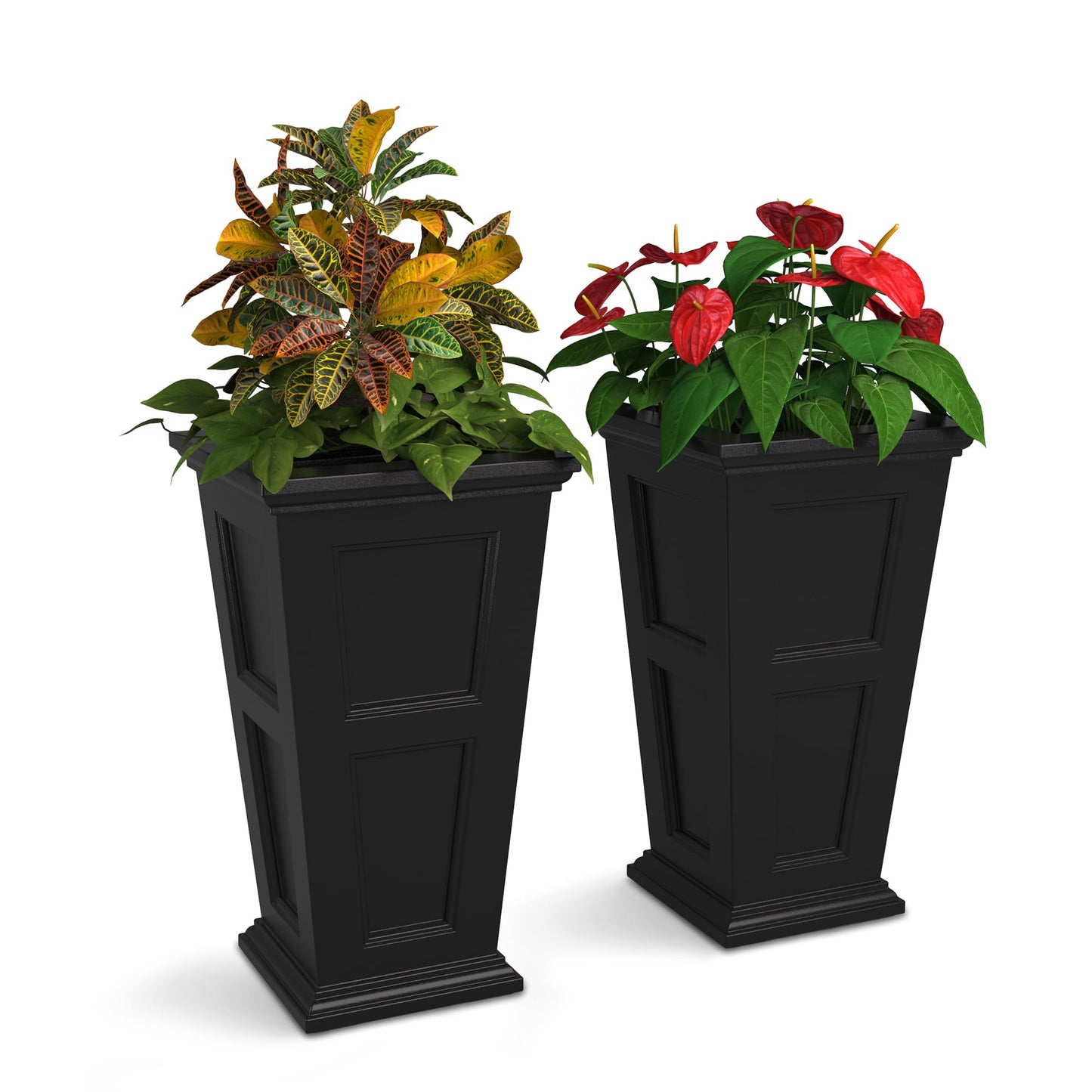 Mayne Fairfield 28-Inch Tall Planter, 2-Pack – Self-Watering, Weather-Resistant Planter for Flowers – Durable Outdoor Design for Patio, Porch, or Entryway