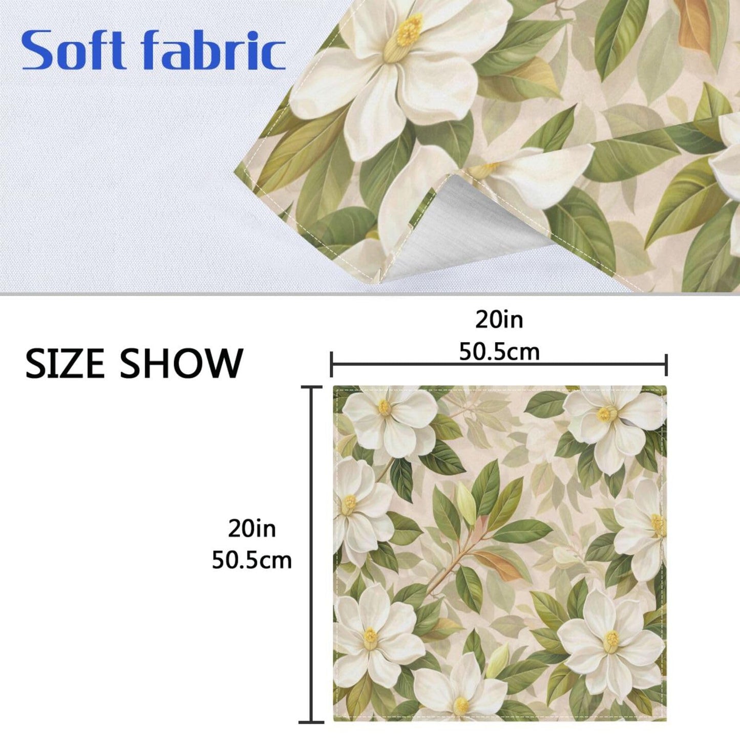 White Magnolia Flowers Cloth Napkins Dinner Napkin Set of 6 for Kitchen Parties Weddings Cocktail Christmas Halloween Thanksgiving Festivals