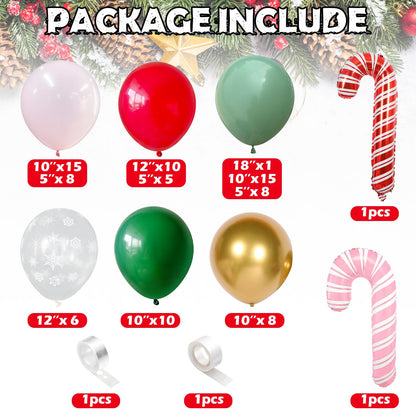 Christmas Balloon Garland Arch kit for Girls, Dark Sage Green Pink Red Gold Snowflake Xmas Balloon Arch with Red Pink Candy Cane Foil Balloons Set for Women New Year Holiday Birthday Party Decorations