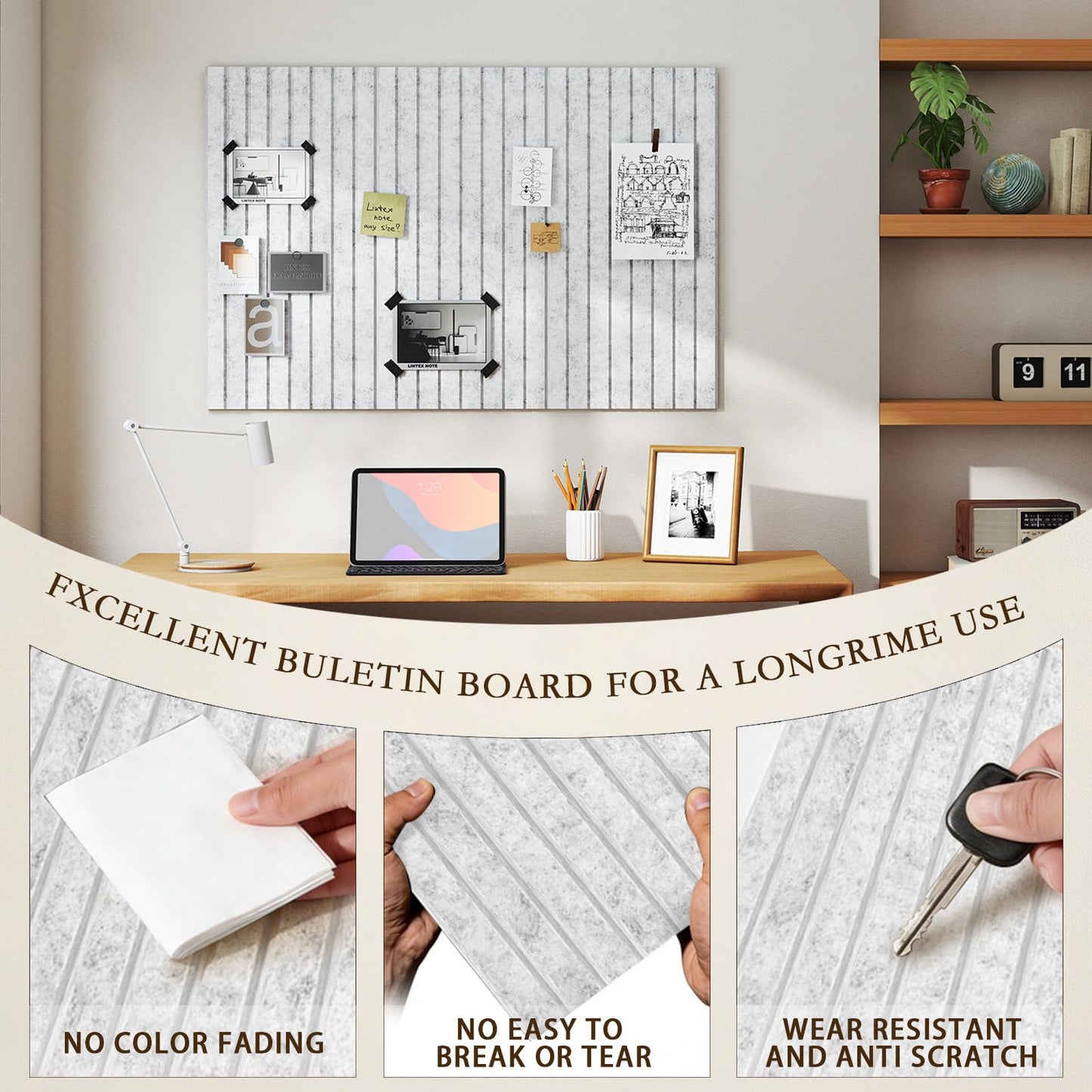 JBER Large Felt Bulletin Board 36" x 24" - 6 Pack Felt Wall Tiles, Cork Board Alternative to Use in Office & Home Decor, Classroom Decor, Vision Board to Display Your Photos(Silver Gray)