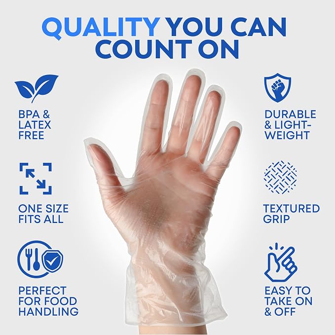 Disposable Food Service Gloves 600 Pack – Food Safe, BPA & Latex-Free HDPE – Food Prep Cryogenic Gloves Disposable, Kitchen Use, Serving & Crafts – Clear, Single-Use, Comfortable Fit