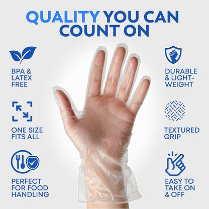 Disposable Food Service Gloves 600 Pack – Food Safe, BPA & Latex-Free HDPE – Food Prep Cryogenic Gloves Disposable, Kitchen Use, Serving & Crafts – Clear, Single-Use, Comfortable Fit